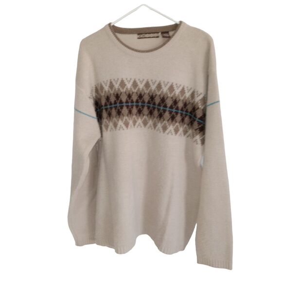 XG Men's Brown Pullover Sweater with Argyle Stripe Chest Arms Brown XL - Picture 1 of 6